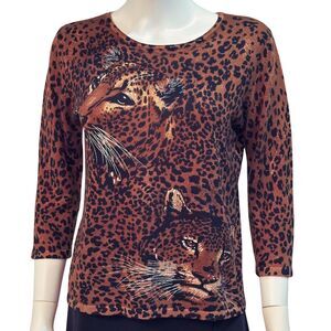 Nicole Simone M Vintage Leopard Print Sweater w/Leopard & Cub Graphics